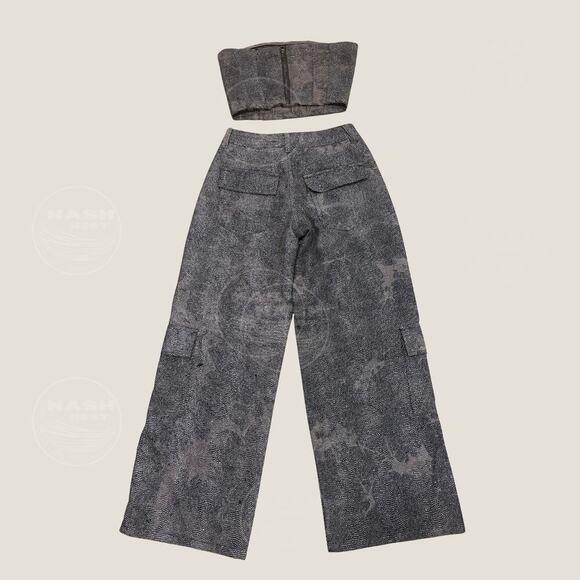 Forever 21 Glitter Dot 2-Pc Set | Wide Leg Cargo Pants, Tube Top Streetwear NWOT - Picture 3 of 12